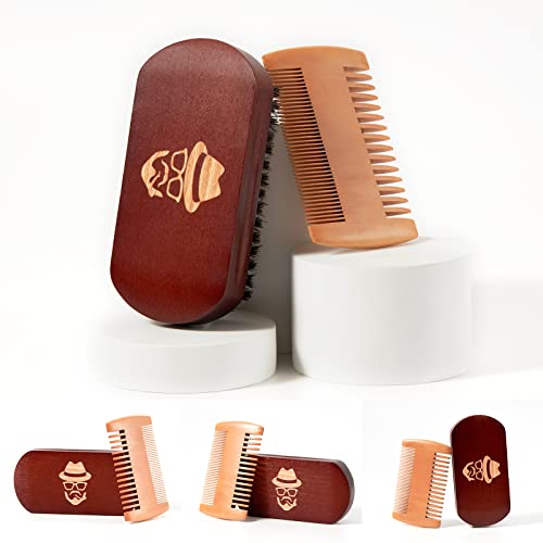 Beard Brush, 100% Boar Bristle Natural Black Walnut Wood Beard Comb Hair Must...