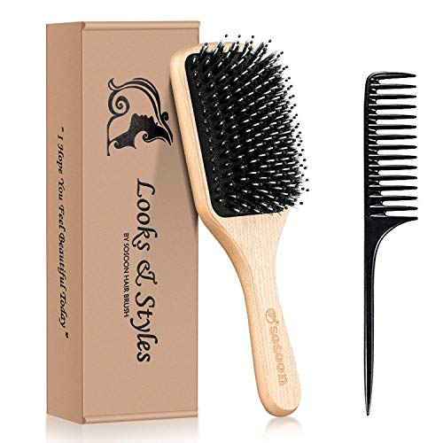 Hair Brush, Sosoon Boar Bristle Paddle Hairbrush for Long Short Thick Thin Cu...