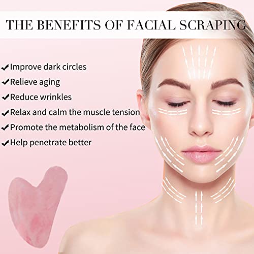 Gua Sha Facial Tool, Rose Quartz Gua Sha Scraping Massage Tool ,Guasha Tool S...