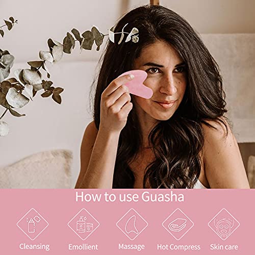 Gua Sha Facial Tool, Rose Quartz Gua Sha Scraping Massage Tool ,Guasha Tool S...