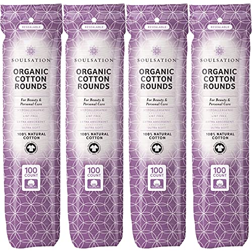 SoulSation Organic Cotton Rounds, 400 Count - Makeup Remover Pads for Face, L...