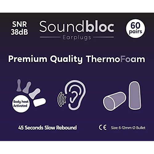 Soundbloc™ Thermo Foam Ear Plugs - 60 Pairs - 38dB - High Noise Cancelling Ea...