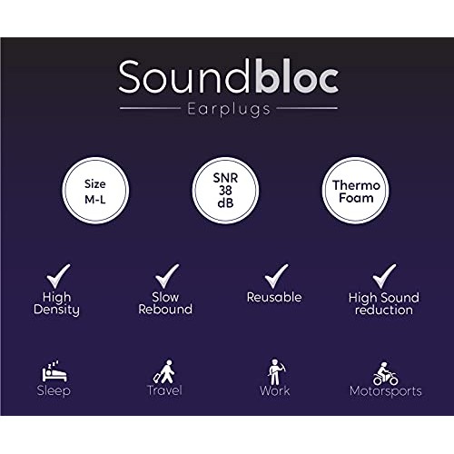 Soundbloc™ Thermo Foam Ear Plugs - 60 Pairs - 38dB - High Noise Cancelling Ea...