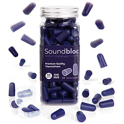 Soundbloc™ Thermo Foam Ear Plugs - 60 Pairs - 38dB - High Noise Cancelling Ea...