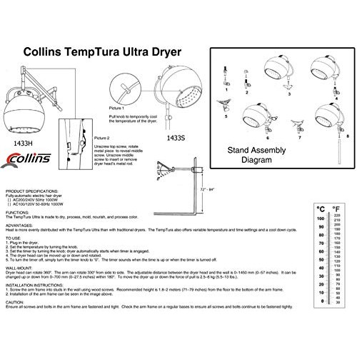 Collins Wall-Mounted TEMPTURA Salon Professional Ultra Hair Dryer - Made in USA