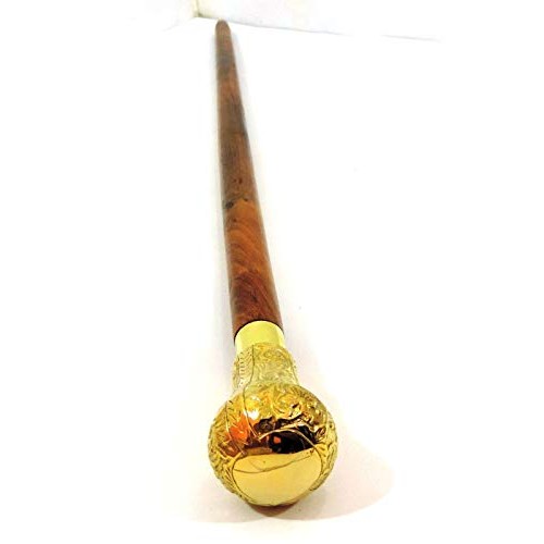 SouvNear Brass Handle 37.4 Sticks in Natural Wood Elegant Walking Cane