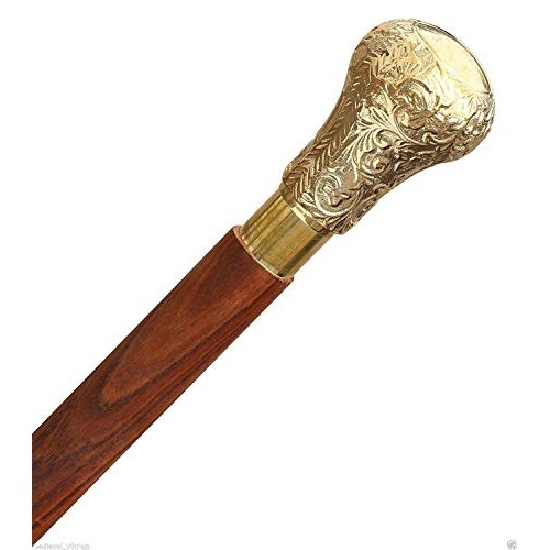 SouvNear Brass Handle 37.4 Sticks in Natural Wood Elegant Walking Cane
