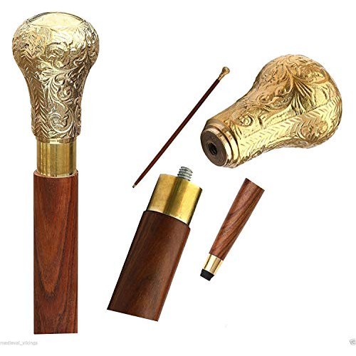 SouvNear Brass Handle 37.4 Sticks in Natural Wood Elegant Walking Cane