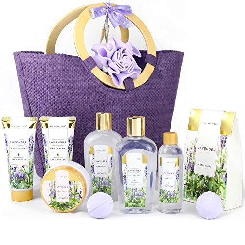 Spa Luxetique Gift Baskets for Women, Spa Gifts for Women - 10pcs Lavender Ba...