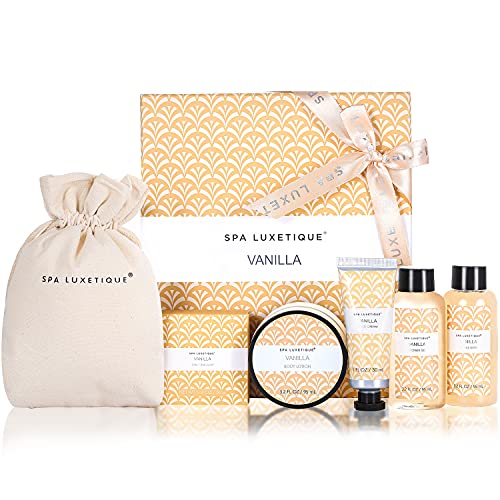 Spa Luxetique Spa Gift Box for Women, Vanilla Spa Gift Basket, 6 Pcs Bath and...
