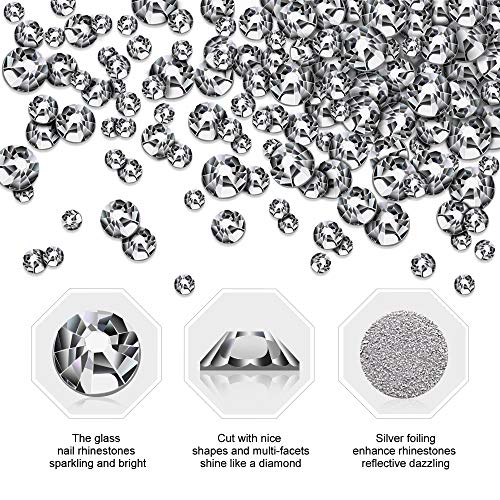 1880 Pcs Clear Nail Rhinestones, Crystal Rhinestones for Nail Decoration Kit,...