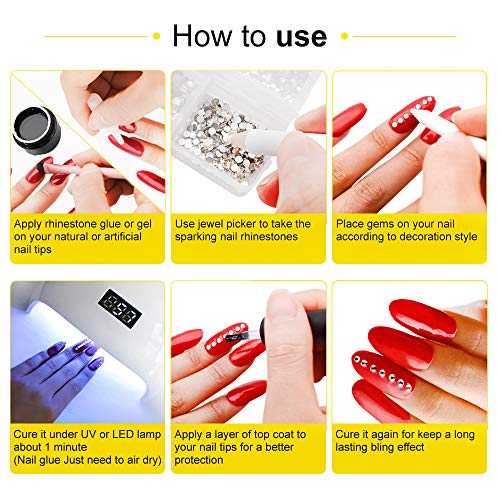 1880 Pcs Clear Nail Rhinestones, Crystal Rhinestones for Nail Decoration Kit,...