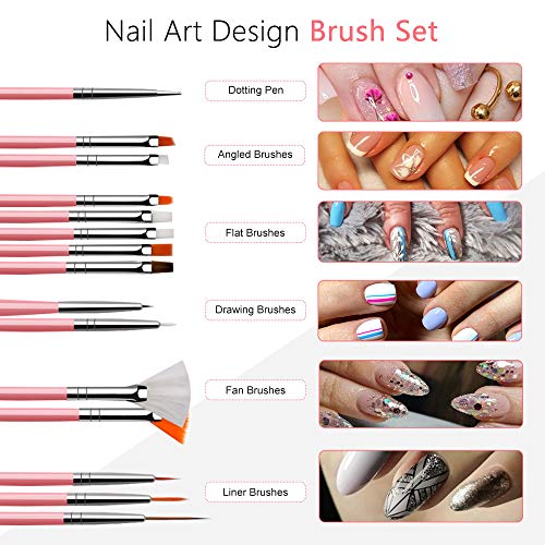 Nail Design Kit for Acrylic Nails Decoration with Nail Art Brushes, Dotting T...