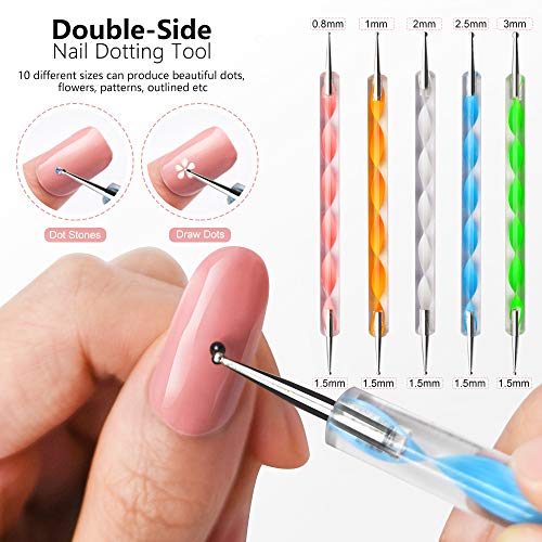 Nail Design Kit for Acrylic Nails Decoration with Nail Art Brushes, Dotting T...