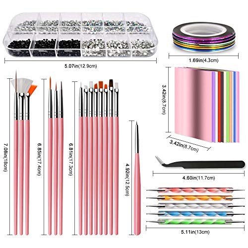 Nail Design Kit for Acrylic Nails Decoration with Nail Art Brushes, Dotting T...