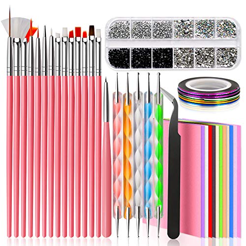 Nail Design Kit for Acrylic Nails Decoration with Nail Art Brushes, Dotting T...