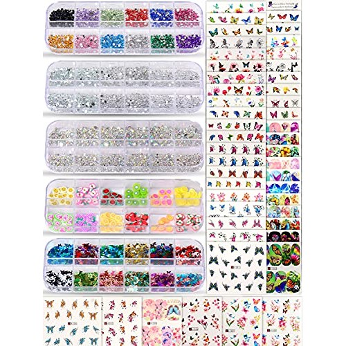 Spearlcable Nail Art Decoration Kit,48 Sheets Nail Stickers Crystal Rhineston...