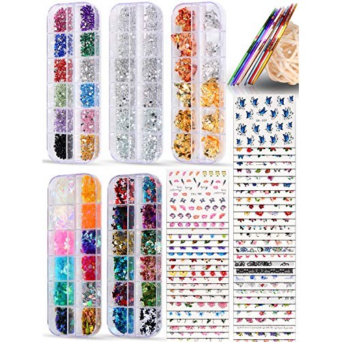 Spearlcable Nail Art Decoration Kit,50 Sheets Nail Stickers Crystal Rhineston...