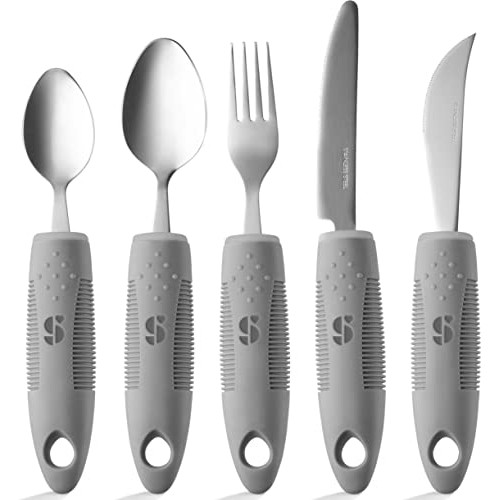 Special Supplies Adaptive Utensils (5-Piece Kitchen Set) Wide, Non-Weighted, ...