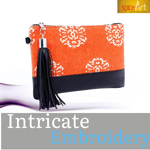 Women's PU Zipper Clutch,Printed Durrie hand Purse with wristlet strap & styl...