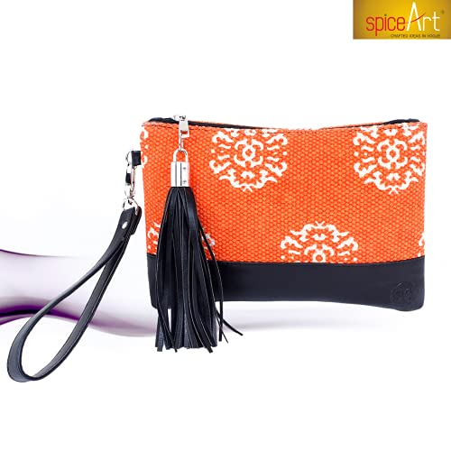 Women's PU Zipper Clutch,Printed Durrie hand Purse with wristlet strap & styl...