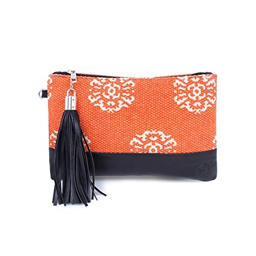 Women's PU Zipper Clutch,Printed Durrie hand Purse with wristlet strap & styl...