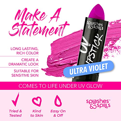 UV Glow Blacklight Lipstick - 6 Color Variety Pack, 3.7g - Day or Night Stage...