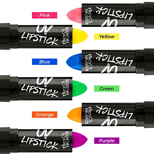 UV Glow Blacklight Lipstick - 6 Color Variety Pack, 3.7g - Day or Night Stage...