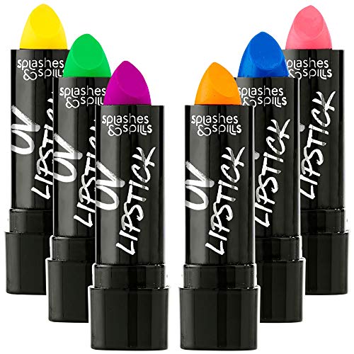 UV Glow Blacklight Lipstick - 6 Color Variety Pack, 3.7g - Day or Night Stage...