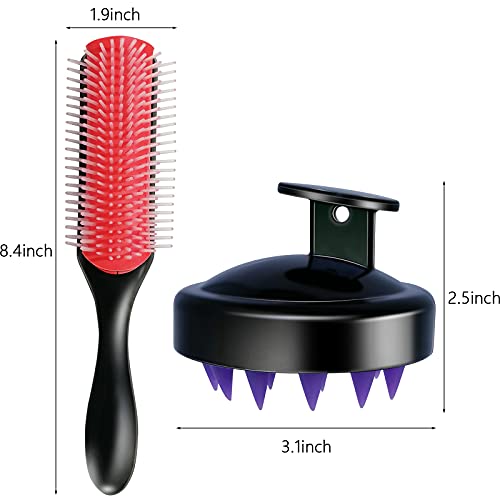 Hair Brush Set, 9-Rows Hair Brush with Wet and Dry Soft Silicone Comb Shampoo...