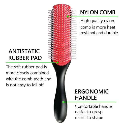 Hair Brush Set, 9-Rows Hair Brush with Wet and Dry Soft Silicone Comb Shampoo...