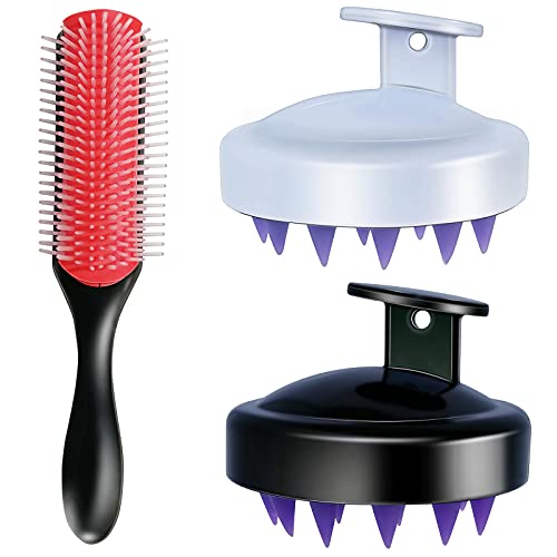 Hair Brush Set, 9-Rows Hair Brush with Wet and Dry Soft Silicone Comb Shampoo...