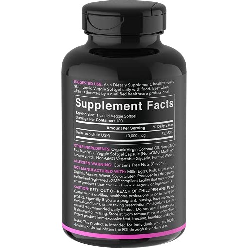 Biotin (10,000mcg) with Organic Coconut Oil | Supports Healthy Hair, Skin & N...
