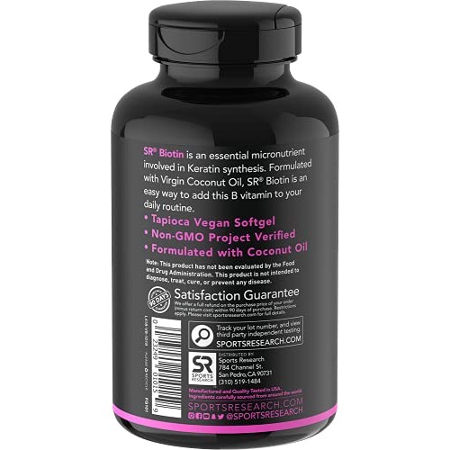 Biotin (10,000mcg) with Organic Coconut Oil | Supports Healthy Hair, Skin & N...