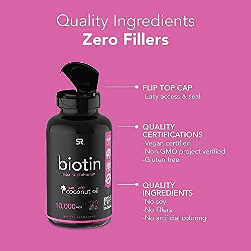 Biotin (10,000mcg) with Organic Coconut Oil | Supports Healthy Hair, Skin & N...