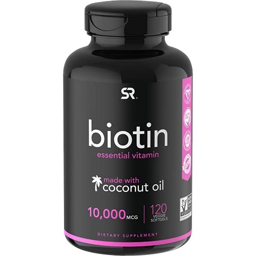 Biotin (10,000mcg) with Organic Coconut Oil | Supports Healthy Hair, Skin & N...