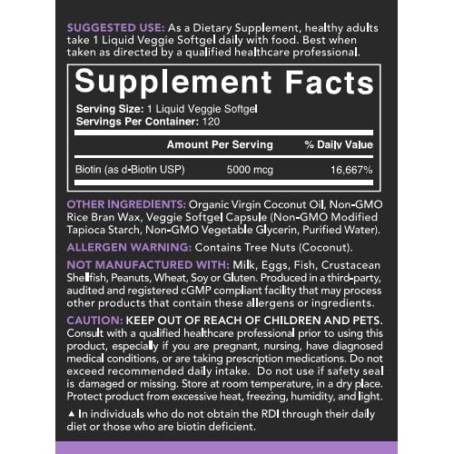 Biotin (5,000mcg) with Coconut Oil | Supports Healthy Hair, Skin & Nails in B...