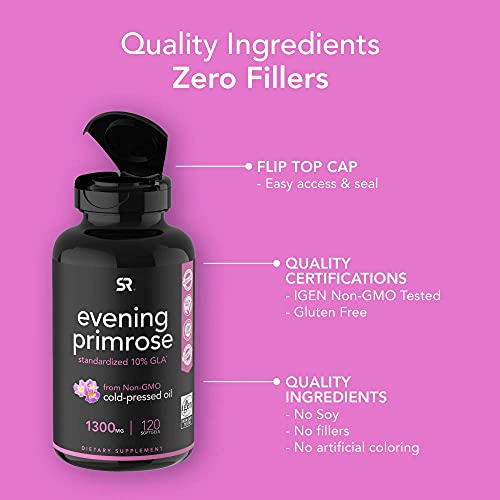 Evening Primrose Oil (1300mg) 120 Liquid Softgels ~ Cold-Pressed with No fill...