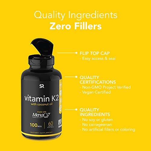 Vitamin K2 as MK7 with Organic Coconut Oil | Vitamin K Supplement Made with M...