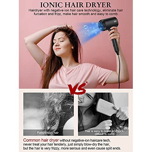 Ionic Hair Dryer, 1800W Professional Blow Dryer, Fast Drying Negative Ion Hai...