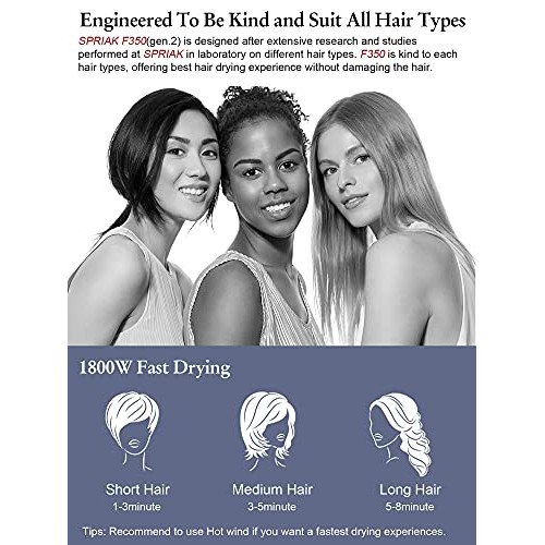 Ionic Hair Dryer, 1800W Professional Blow Dryer, Fast Drying Negative Ion Hai...