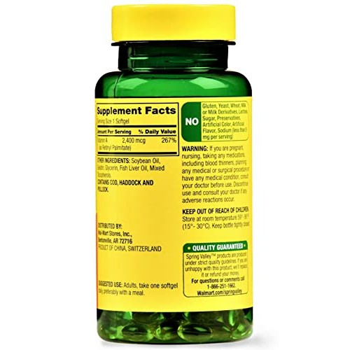 Spring Valley - Vitamin A SUPPLEMENT 2400MCG 250 Softgels