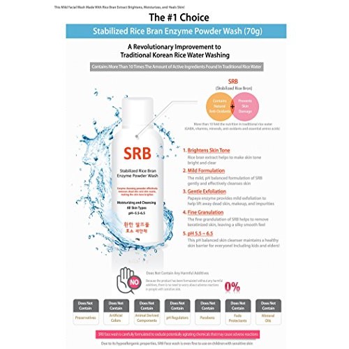 Korean Beauty (SRB) Rice Bran Enzyme Powder Face Wash and Scrub, Cleanses, Ex...