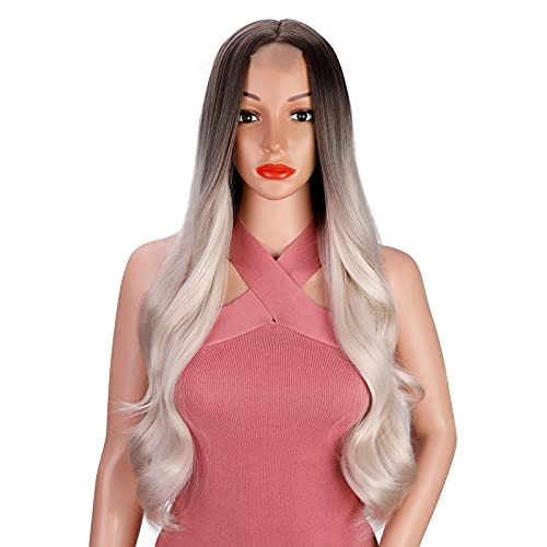 Stamped Glorious Long Wavy Wigs for Women Synthetic Platinum Blonde Ombre Wig...