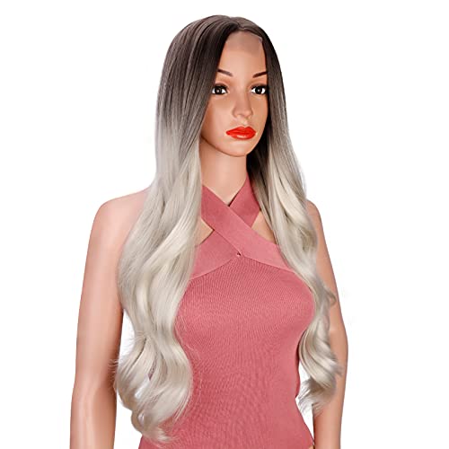 Stamped Glorious Long Wavy Wigs for Women Synthetic Platinum Blonde Ombre Wig...