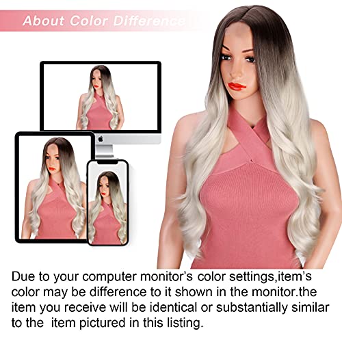 Stamped Glorious Long Wavy Wigs for Women Synthetic Platinum Blonde Ombre Wig...