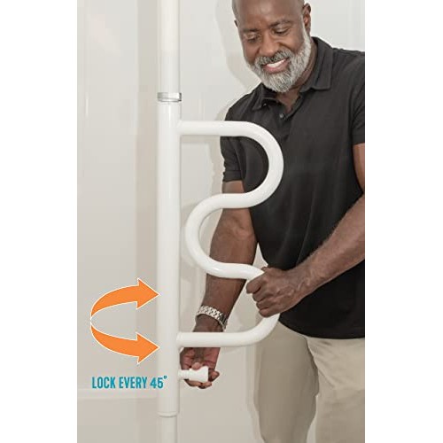 Stander Security Pole and Curve Grab Bar, Elderly Tension Mounted Floor to Ce...