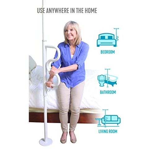 Stander Security Pole and Curve Grab Bar, Elderly Tension Mounted Floor to Ce...