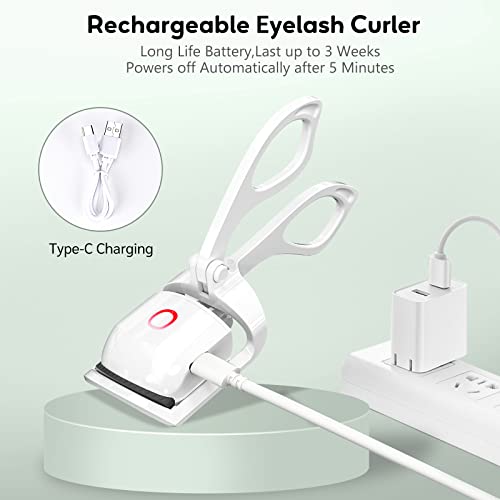 Heated Eyelash Curler, USB Rechargeable Electric Eyelash Curler with 2 Heat S...