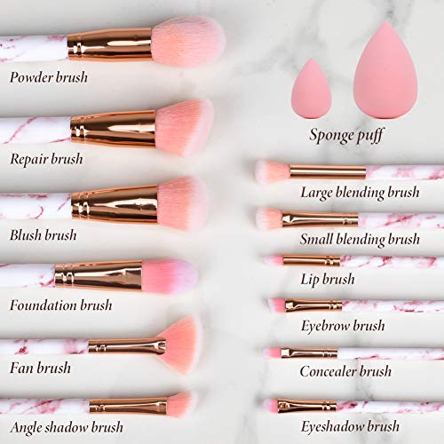 Makeup Brushes START MAKERS Professional 12Pcs Pink Marble Makeup Brush Set w...